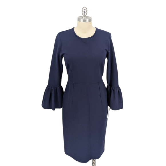 00732 Rachel Parcell Bell Sleeves Pencil Dress Navy Blue size Medium preppy - Picture 1 of 6